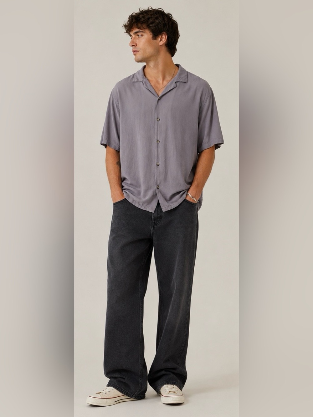 ASOS Men’s Button Down Viscose XL Smokey Purple Gray Streetwear